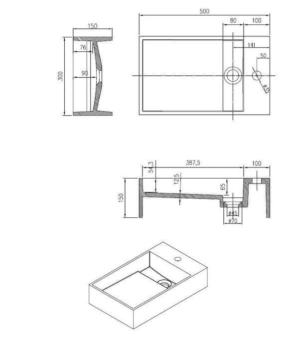 Best-Design U50 wastafel Just-Solid 50x30x15cm