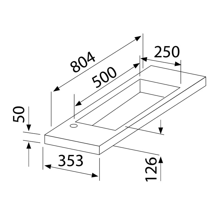Best-Design Slim wastafel voor meubel 80cm (ondiep) 35 cm zonder kraangat