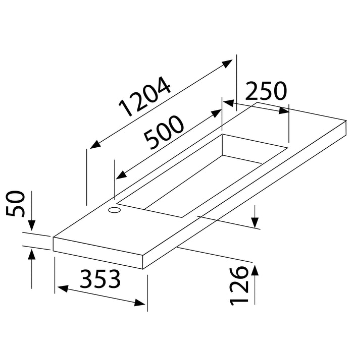 Best-Design Slim wastafel voor meubel 120 cm (ondiep) 35 cm zonder kraangat
