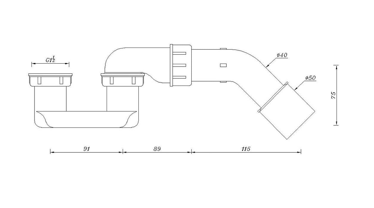 Best-Design Dragy sifon tbv: bad afvoer waste 1 1/2 x40/50mm