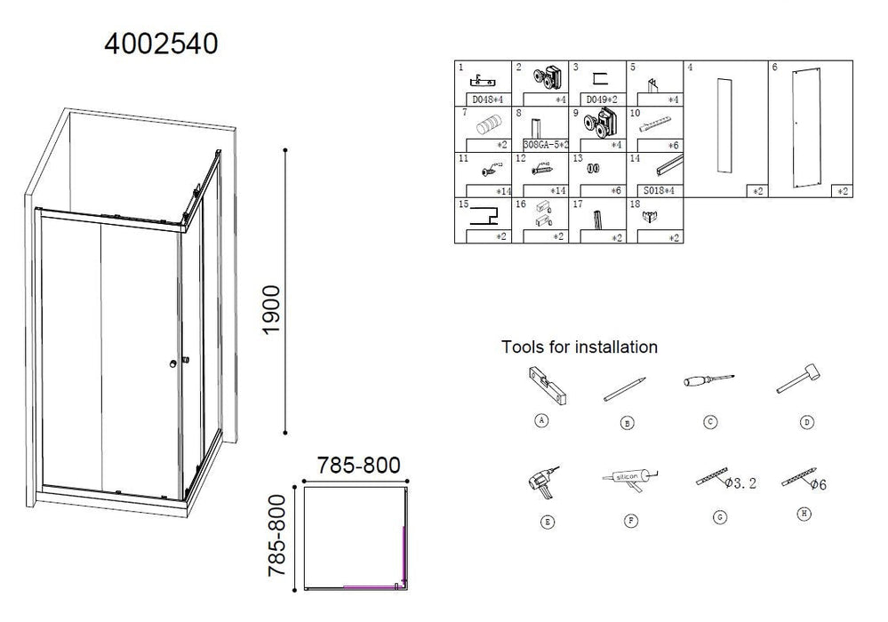 Best-Design Project douche hoekinstap 80x80x190cm glas 5mm