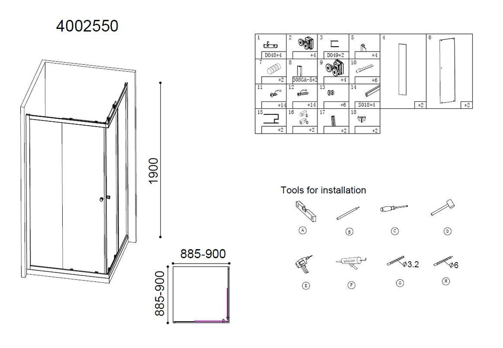 Best-Design Project douche hoekinstap 90x90x190cm glas 5mm