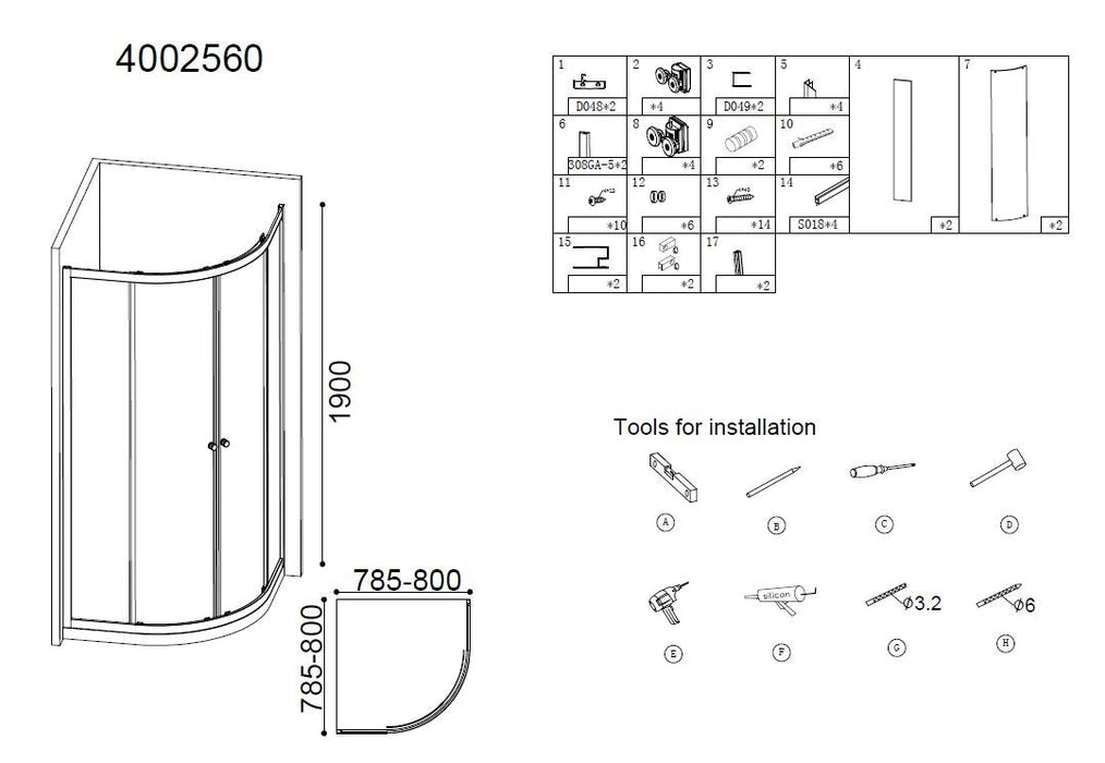Best-Design Project 1/4 ronde douchecabine 80x80x190cm glas 5mm
