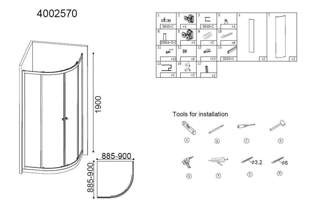 Best-Design Project 1/4 ronde douchecabine 90x90x190cm glas 5mm