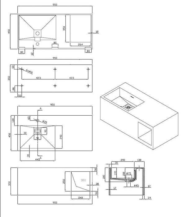 Best-Design Serena wastafel Just-Solid 95x45x35cm