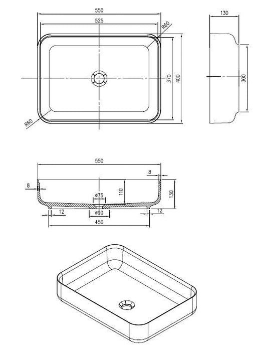 Best-Design Dipsy opbouw-waskom Just-Solid 55x40cm