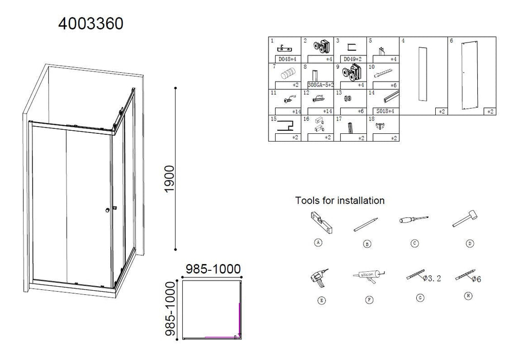 Best-Design Project douche hoekinstap 100x100x190cm glas 5mm