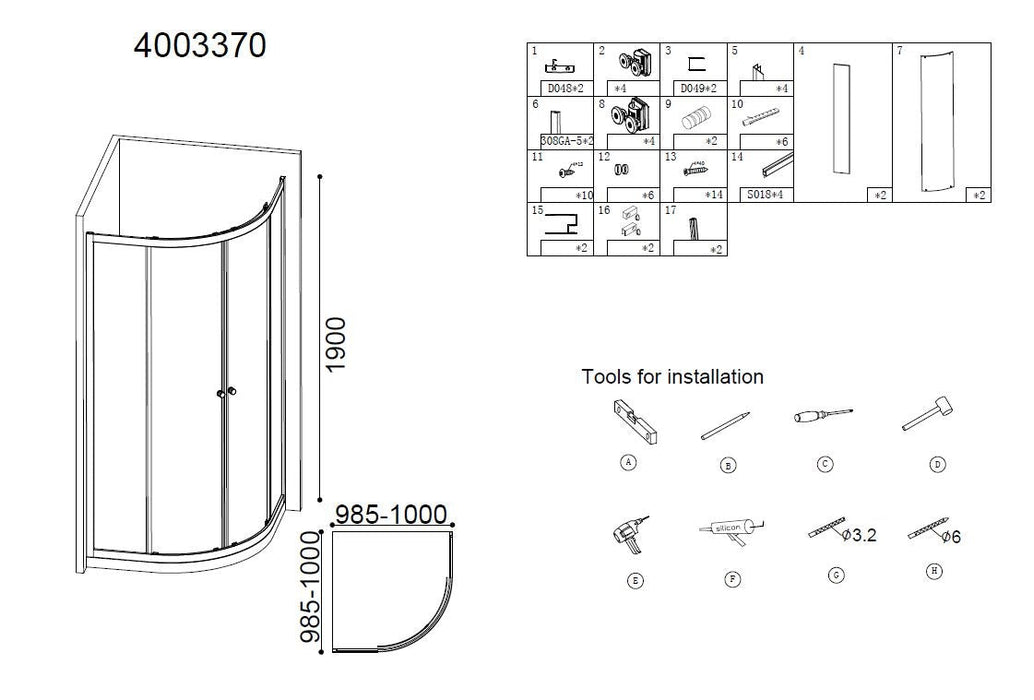 Best-Design Project 1/4 ronde douchecabine 100x100x190cm glas 5mm
