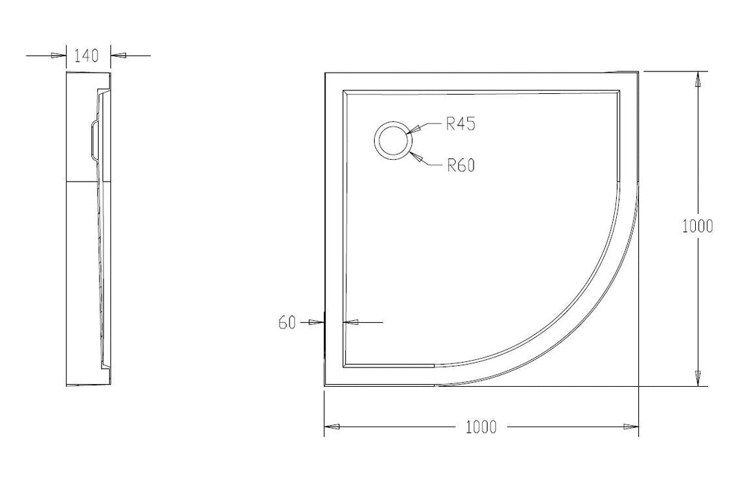 Best-Design Project opbouwdouchebak 1/4-Rond 80x80x14 cm R=550