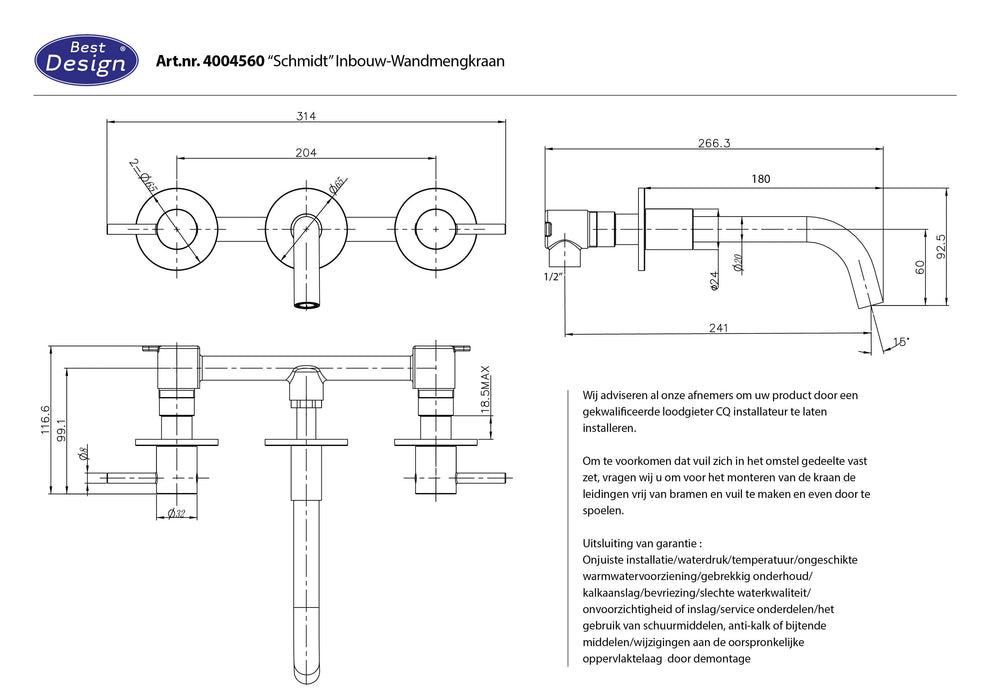 Best-Design Schmidt inbouw-wandmengkraan