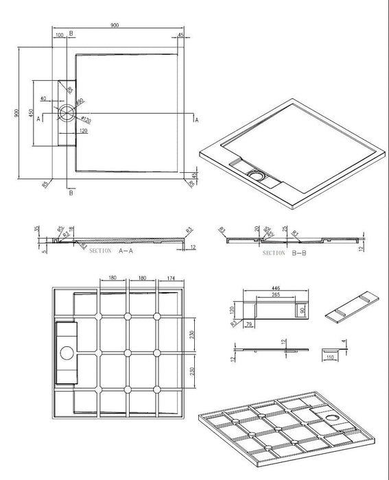 Best-Design Decent douchebak Just-Solid 90x90x3,5cm