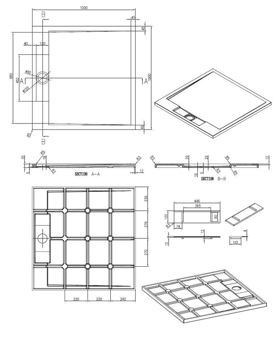 Best-Design Decent douchebak Just-Solid 100x100x3,5cm