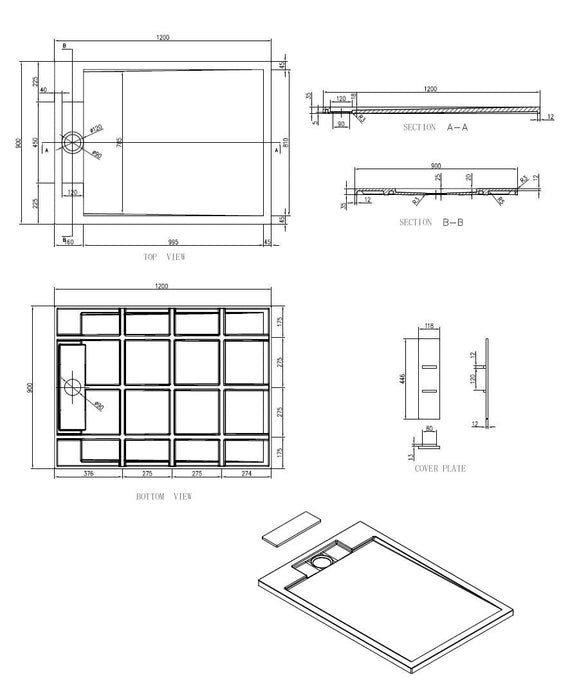 Best-Design Decent douchebak Just-Solid 120x90x3,5cm