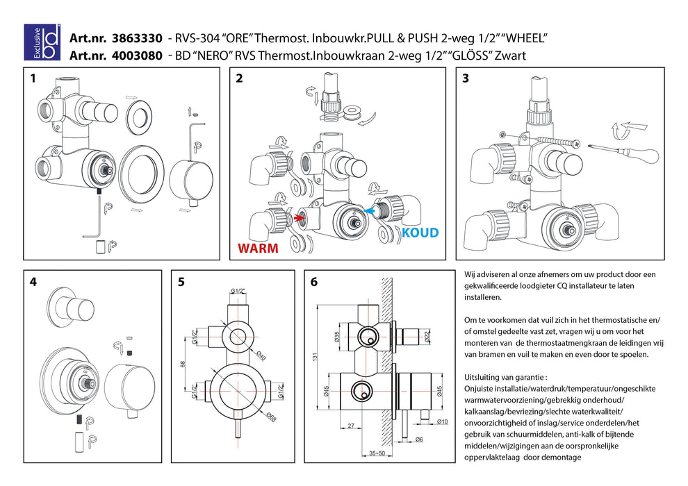 Best-Design One-Pack inbouw-regendoucheset Ore-Wheel-M-300 RVS-304