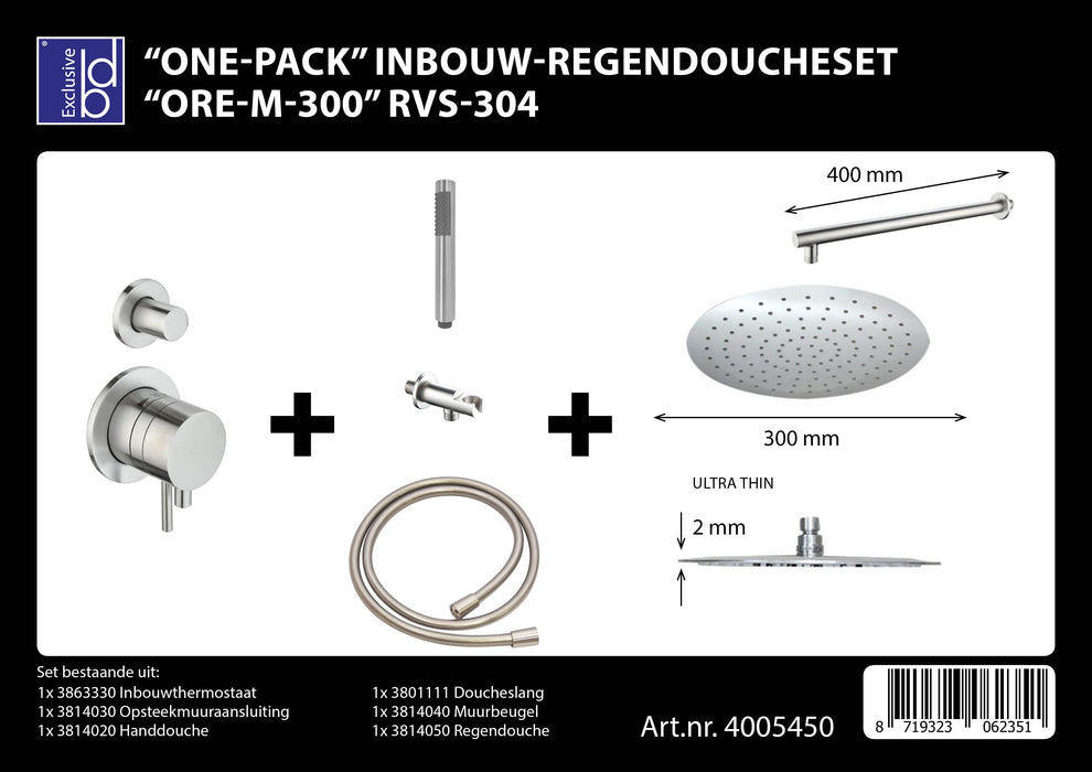 Best-Design One-Pack inbouw-regendoucheset Ore-Wheel-M-300 RVS-304