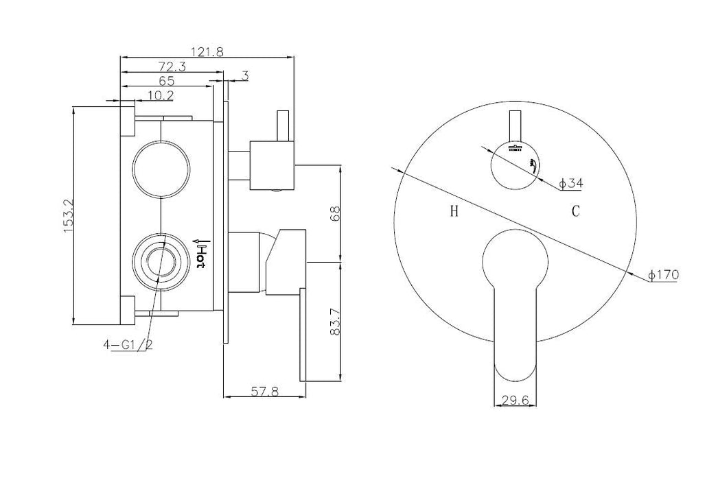 Best-Design Prato inbouw douchemengkraan + omstel 2 functies incl.Inb box