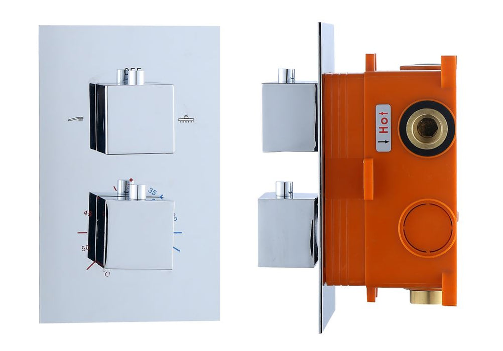 Best-Design Piazza inbouwthermostaat & Inb.box 2 weg 1/2 vierkante knoppen