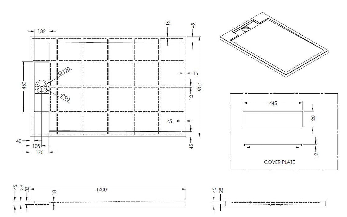 Best-Design Decent douchebak Just-Solid 140x90x4,5cm