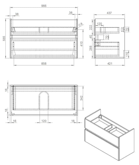 Best-Design Quick-Black-Greeploos meubel onderkast + wastafel 100 cm Mat-Zwart
