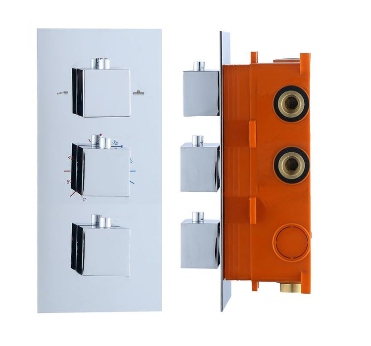 Best-Design Sano inbouw thermostaat & Inb.box 3 weg 1/2 vierkante knoppen