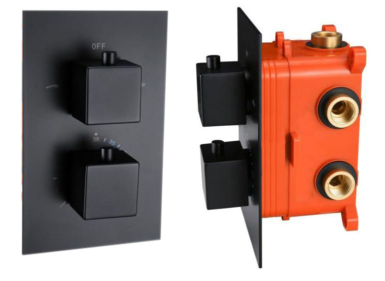 Best-Design Stylmo inbouwthermostaat & inb.box 2-weg 1/2 Nero vierkante knoppen