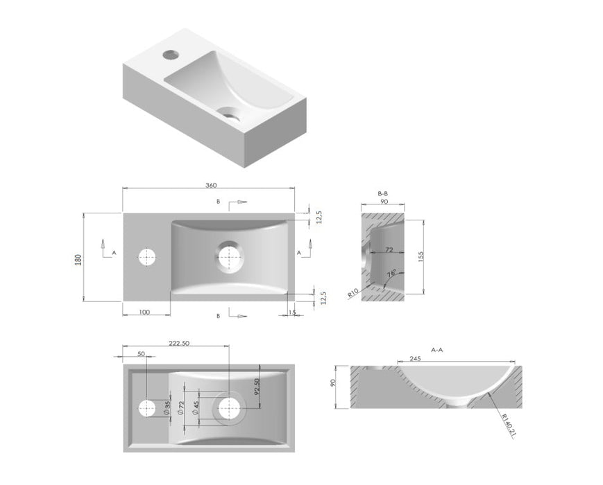 Best-Design R-Line fontein L&R inclusief zwart frame met kraangat