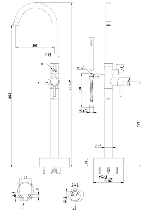 Best-Design Nero Sonnau vrijstaande badkraan H=119 cm mat-zwart