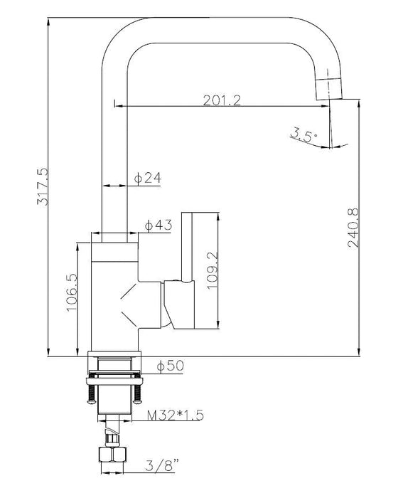 Best-Design White Zembro keukenmengkraan H=32 cm mat-wit