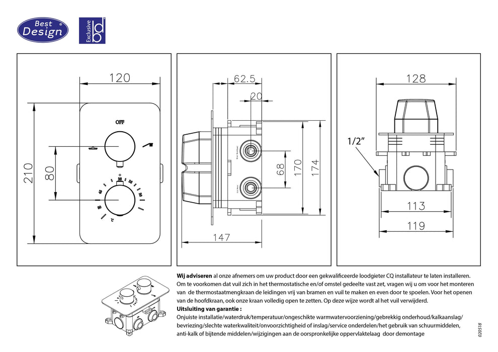 Best-Design One-Pack inbouw-regendoucheset White-M-300
