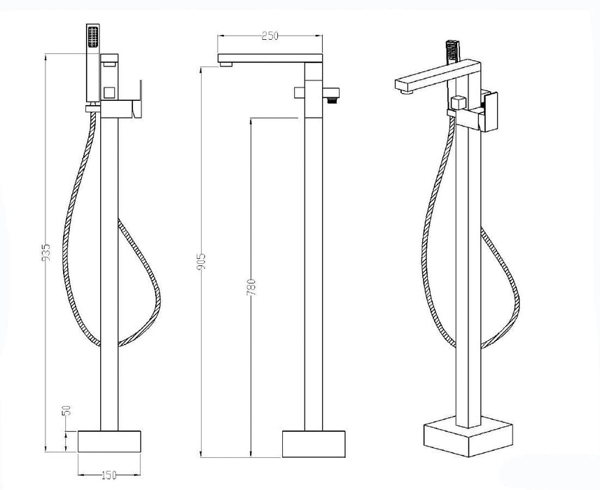Best-Design Nero Monza Vrijstaande Badkraan H=93 cm Mat-Zwart