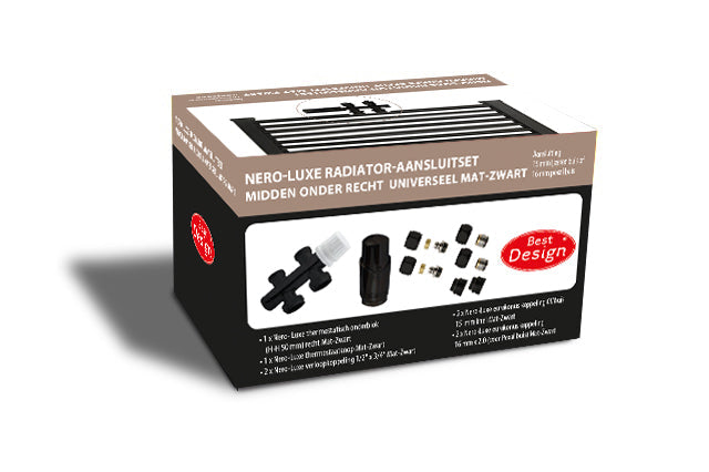 Best-Design Nero-Luxe radiator-aansluitset Midden onder Recht universeel Mat-Zwart (DS-BRUIN)