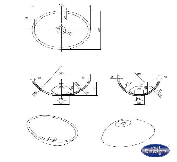 Best-Design waskom Craquelé-stone lava-grijs ovaal Just-Solid 52 cm