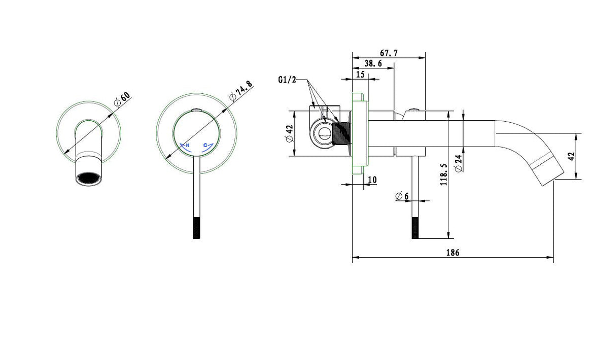 Best-Design Ore-Decorata RVS-304 inbouw-wandmengkraan uitl=20cm RVS