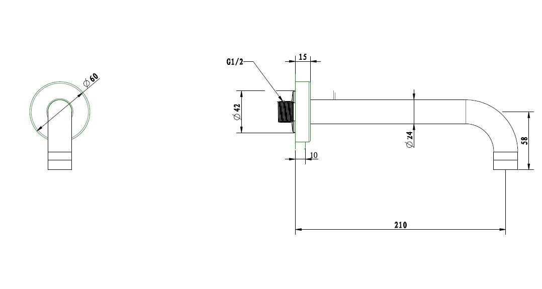 Best-Design Nero 90° muuruitloop met rozet 1/2x 21 cm mat-zwart