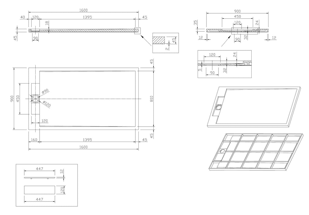 Best-Design Decent douchebak Just-Solid 160x90x4,5cm