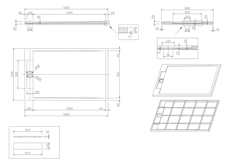 Best-Design Decent douchebak Just-Solid 160x100x4,5cm