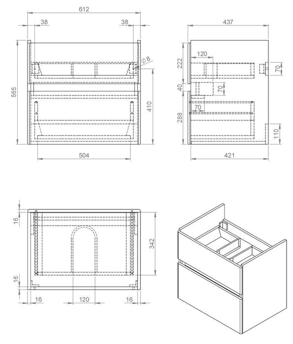 Best-Design Quick-Grey-Greeploos meubel onderkast + wastafel 65 cm Grijs-Eiken
