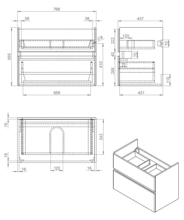 Best-Design Quick-Grey-Greeploos meubel onderkast + wastafel 80 cm Grijs-Eiken