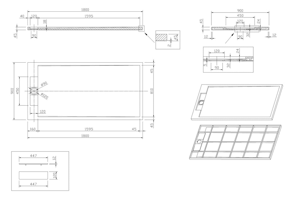 Best-Design Decent douchebak Just-Solid 180x90x4,5cm