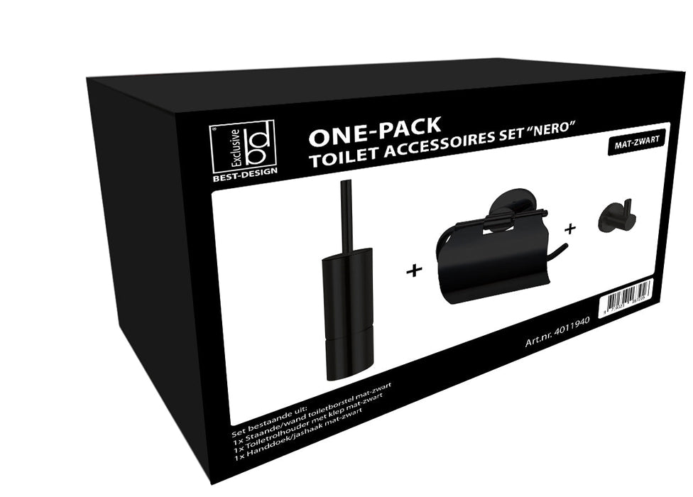 Best-Design One-Pack toilet accessoires set Nero