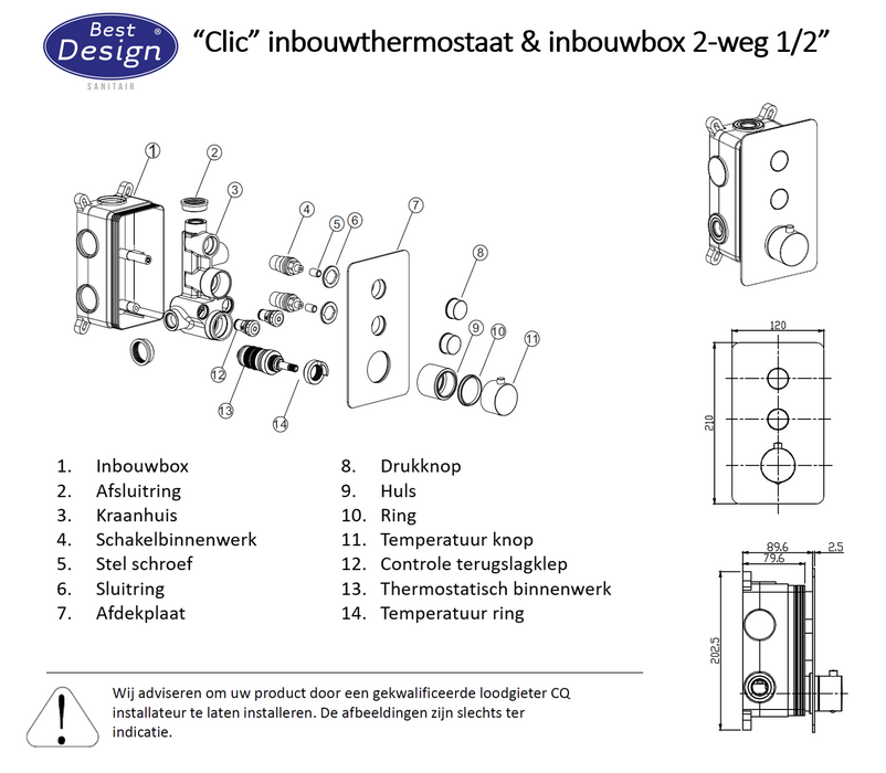 Best-Design Clic-Elsdorf inbouwthermostaat & inb.box 2-weg 1/2