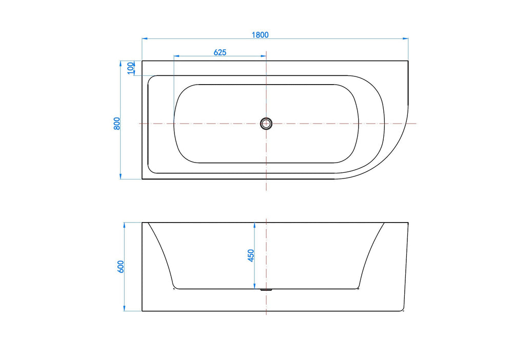 Best-Design Munster-Links Half Vrijstaand Hoekbad 180x80x60cm