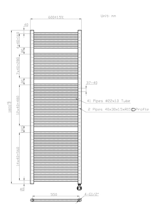 Best-Design Senden-White Elektrische Radiator Wit 1160 W 1800x600mm