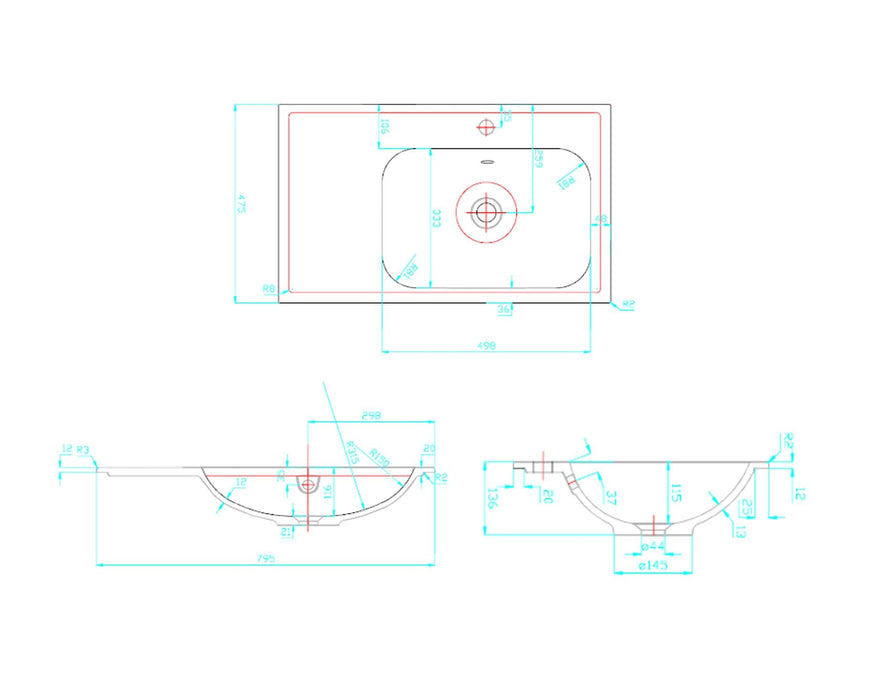 Best-Design wastafel 80 cm tbv meubel Splash met kraangat
