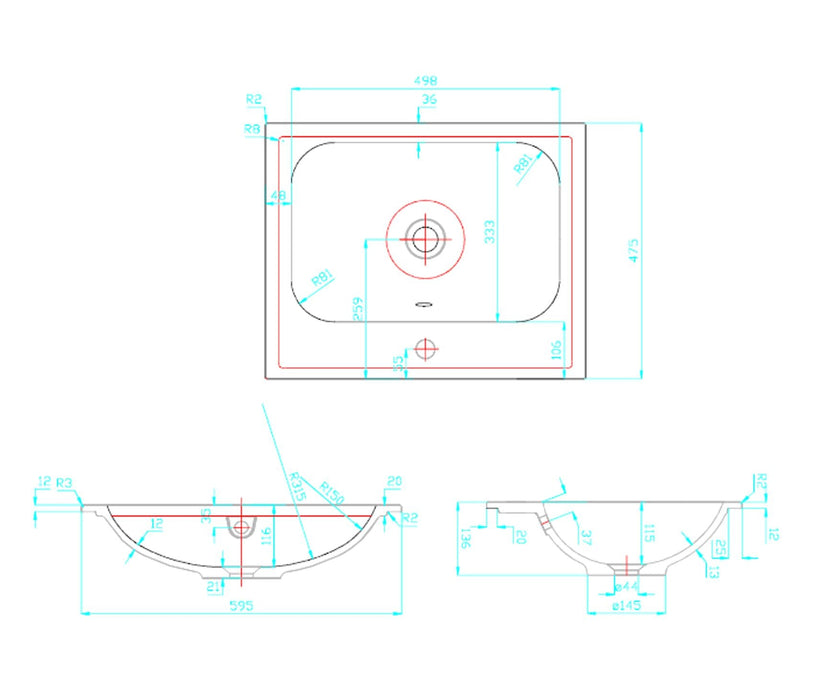 Best-Design wastafel 60 cm tbv meubel Splash zonder kraangat