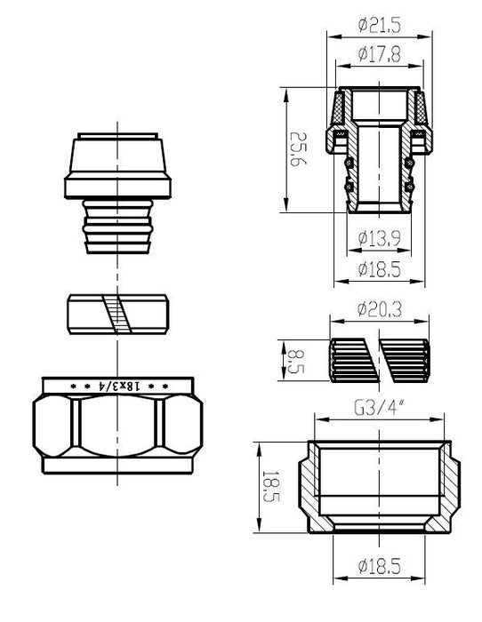 luxe adaptor 18x2,0 Eurok. chroom