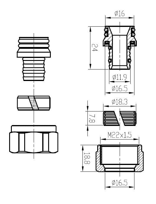 luxe adaptor M22-16x2,0 chroom