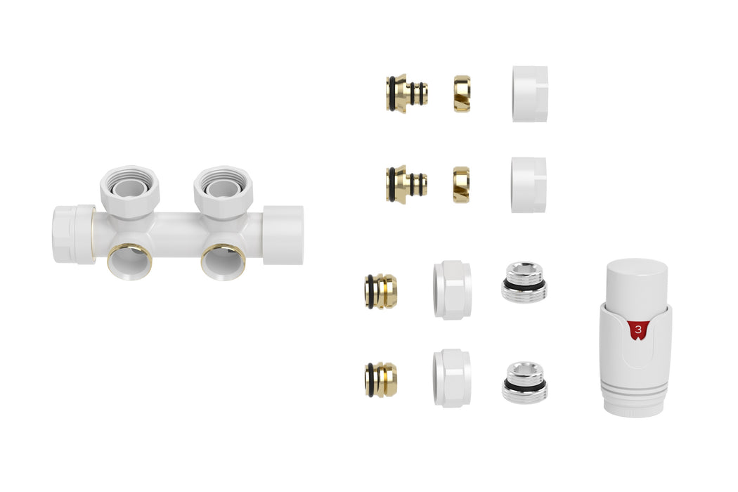 Set thermostatisch onderblok haaks links/rechts glans wit