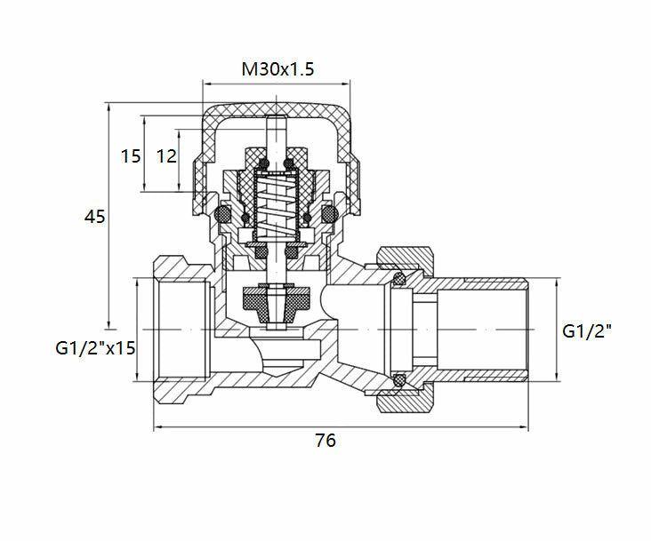 thermostatisch ventiel zonder knop 1/2 recht+adaptor mat-zwart