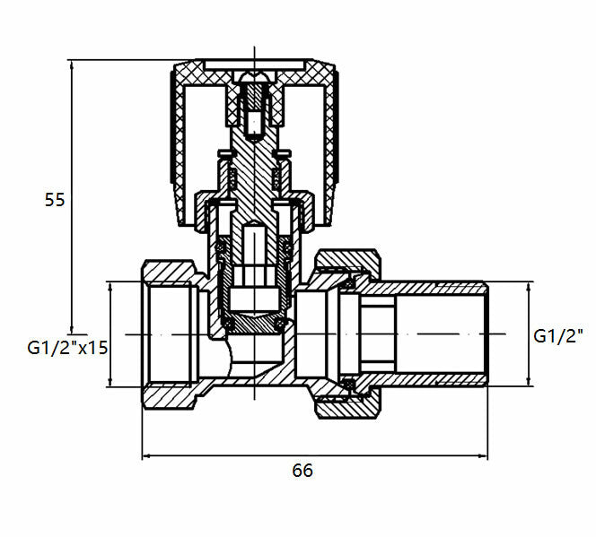 radiator-ventiel+adaptor 15mm 1/2 recht vernikkeld mat-zwart